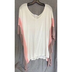 PinkBlush Colorblock Ruffle Romantic Softcore Boho Cream Pink Taupe Dolman Large